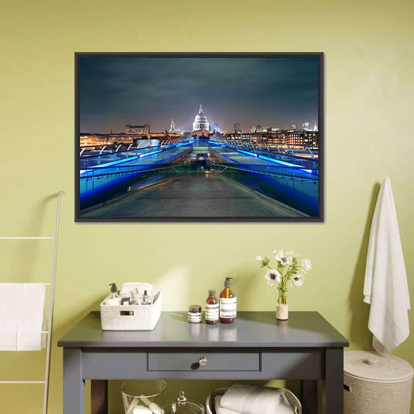 Millennium Bridge At Night Canvas Wall Art-3 Horizontal-Gallery Wrap-25" x 16"-Tiaracle