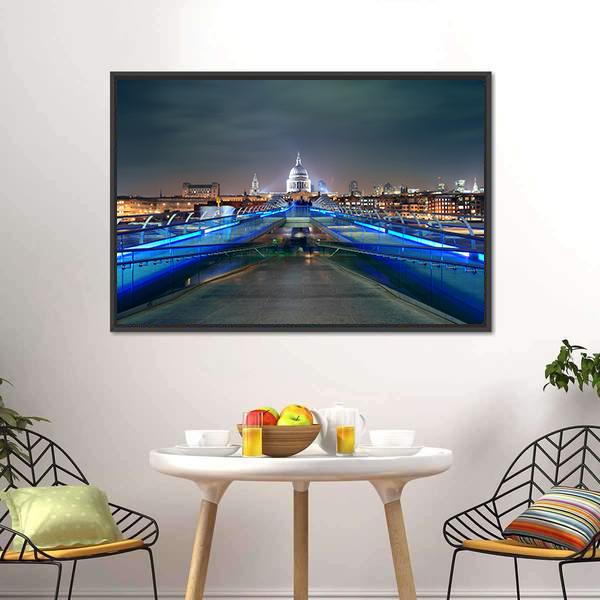 Millennium Bridge At Night Canvas Wall Art-3 Horizontal-Gallery Wrap-25" x 16"-Tiaracle