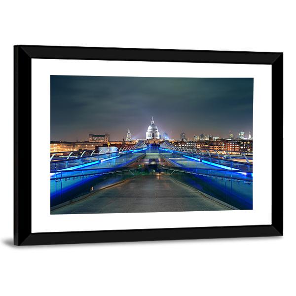 Millennium Bridge At Night Canvas Wall Art-3 Horizontal-Gallery Wrap-25" x 16"-Tiaracle