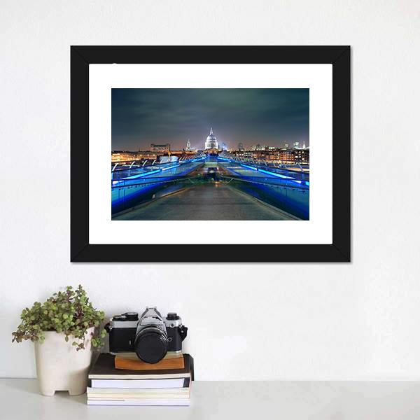 Millennium Bridge At Night Canvas Wall Art-3 Horizontal-Gallery Wrap-25" x 16"-Tiaracle
