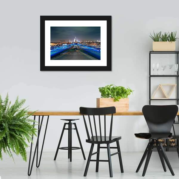 Millennium Bridge At Night Canvas Wall Art-3 Horizontal-Gallery Wrap-25" x 16"-Tiaracle