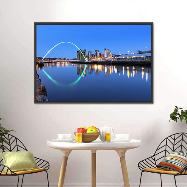 Millennium Bridge Over River Canvas Wall Art-3 Horizontal-Gallery Wrap-25" x 16"-Tiaracle