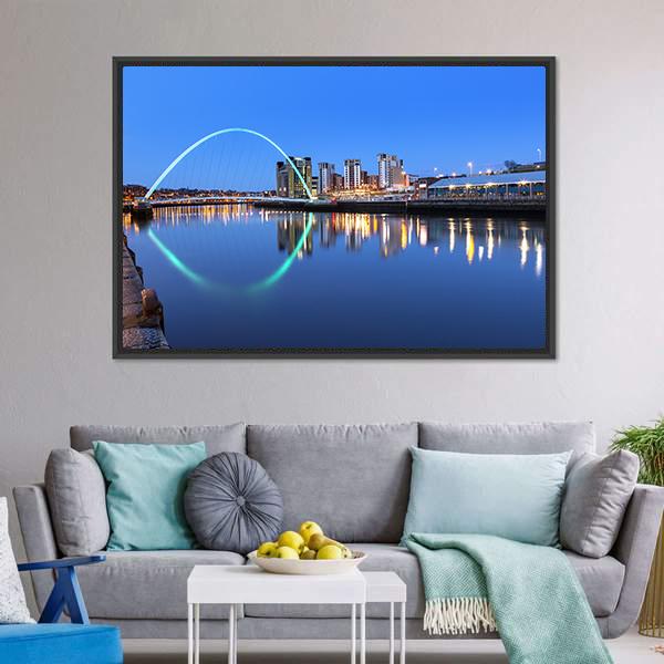 Millennium Bridge Over River Canvas Wall Art-3 Horizontal-Gallery Wrap-25" x 16"-Tiaracle