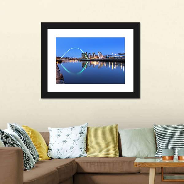 Millennium Bridge Over River Canvas Wall Art-3 Horizontal-Gallery Wrap-25" x 16"-Tiaracle
