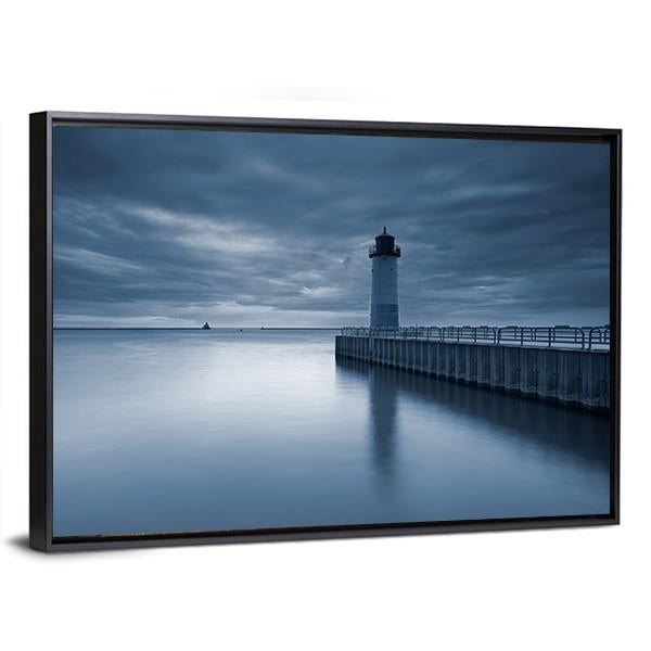 Milwaukee Lighthouse At Sunset Canvas Wall Art-3 Horizontal-Gallery Wrap-25" x 16"-Tiaracle