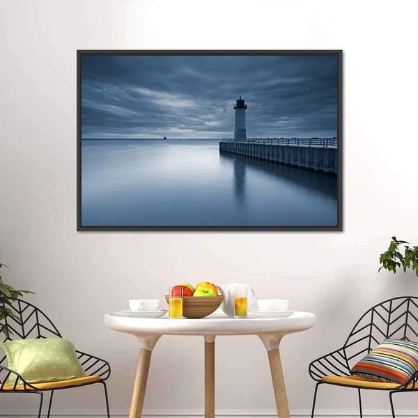 Milwaukee Lighthouse At Sunset Canvas Wall Art-3 Horizontal-Gallery Wrap-25" x 16"-Tiaracle