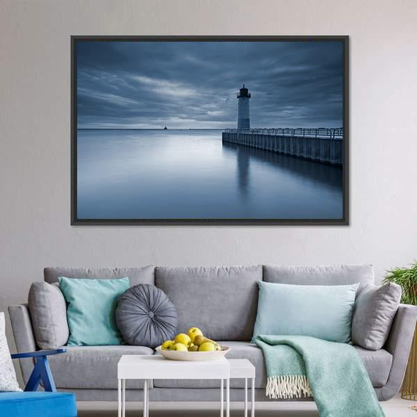 Milwaukee Lighthouse At Sunset Canvas Wall Art-3 Horizontal-Gallery Wrap-25" x 16"-Tiaracle