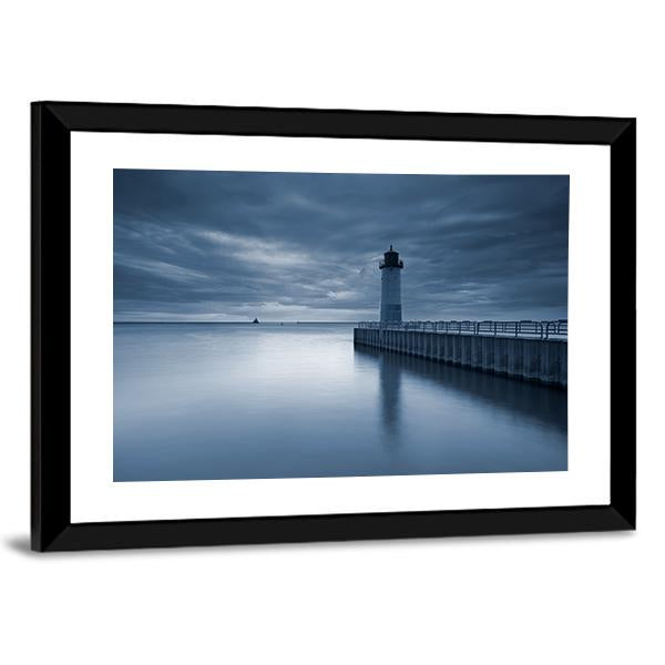 Milwaukee Lighthouse At Sunset Canvas Wall Art-3 Horizontal-Gallery Wrap-25" x 16"-Tiaracle