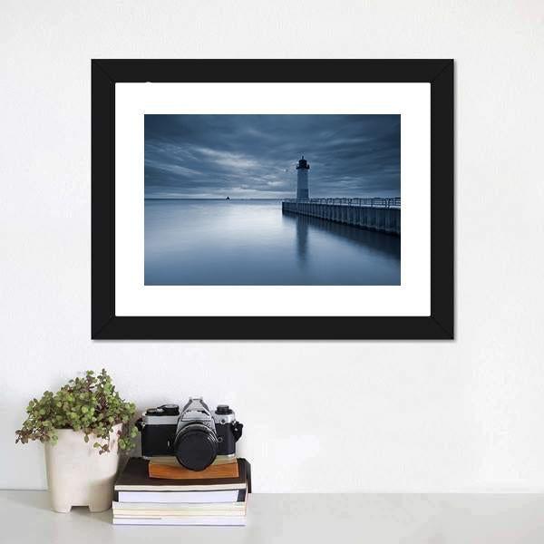 Milwaukee Lighthouse At Sunset Canvas Wall Art-3 Horizontal-Gallery Wrap-25" x 16"-Tiaracle