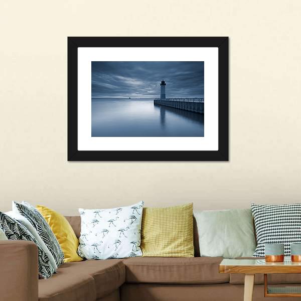 Milwaukee Lighthouse At Sunset Canvas Wall Art-3 Horizontal-Gallery Wrap-25" x 16"-Tiaracle
