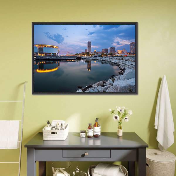 Milwaukee Skyline Canvas Wall Art-3 Horizontal-Gallery Wrap-25" x 16"-Tiaracle