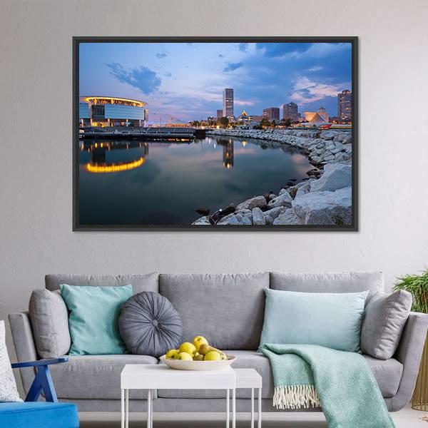 Milwaukee Skyline Canvas Wall Art-3 Horizontal-Gallery Wrap-25" x 16"-Tiaracle