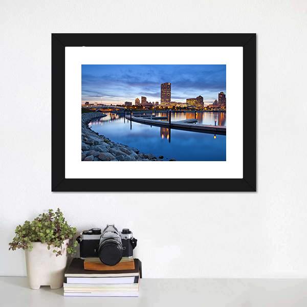 Milwaukee Skyline &amp; City Canvas Wall Art-3 Horizontal-Gallery Wrap-25" x 16"-Tiaracle