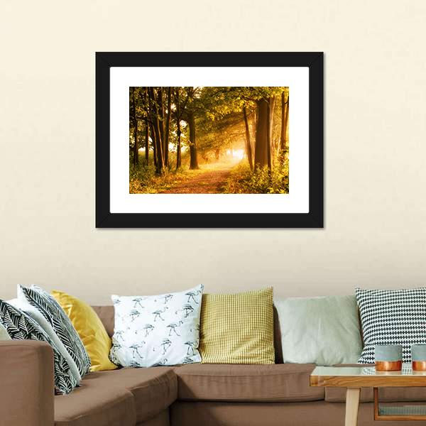 Misty Footpath In Forest Canvas Wall Art-3 Horizontal-Gallery Wrap-25" x 16"-Tiaracle