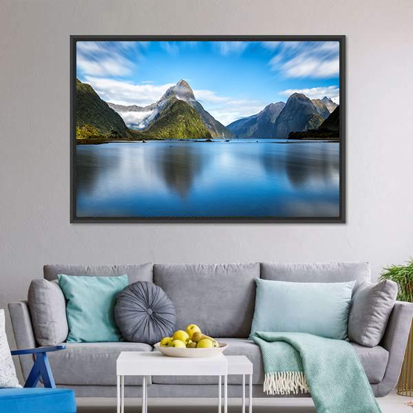 Mitre Peak In New Zealand Canvas Wall Art-3 Horizontal-Gallery Wrap-25" x 16"-Tiaracle