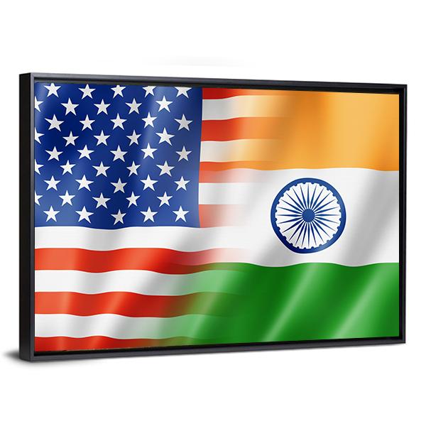 Mixed USA &amp; Indian Flag Canvas Wall Art-3 Horizontal-Gallery Wrap-25" x 16"-Tiaracle