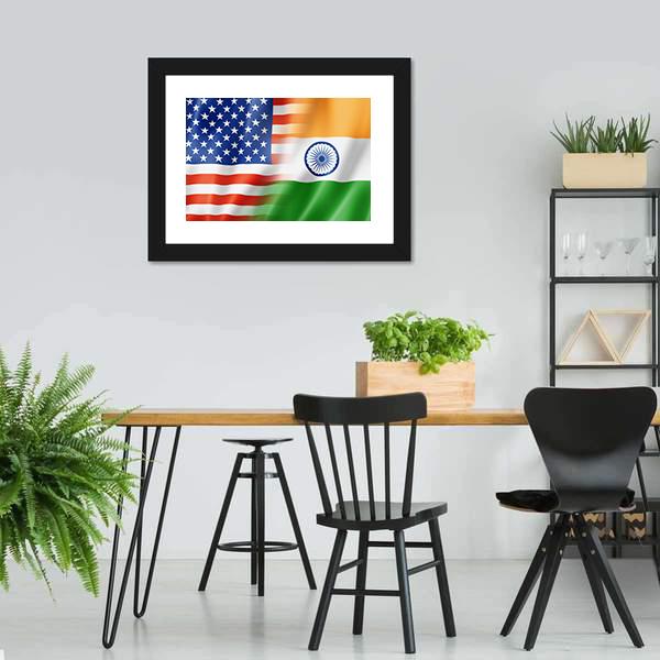 Mixed USA &amp; Indian Flag Canvas Wall Art-3 Horizontal-Gallery Wrap-25" x 16"-Tiaracle