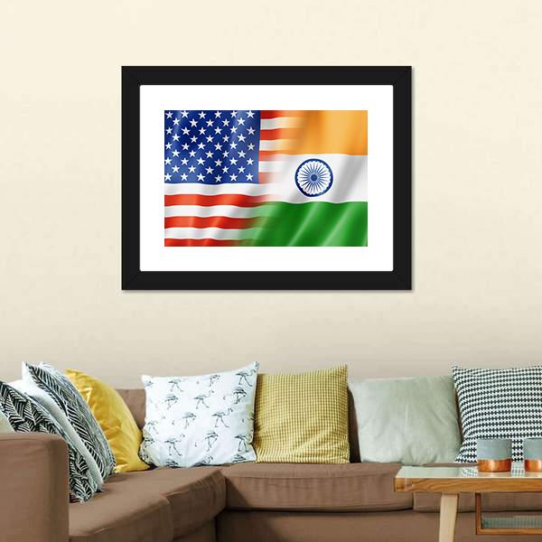 Mixed USA &amp; Indian Flag Canvas Wall Art-3 Horizontal-Gallery Wrap-25" x 16"-Tiaracle