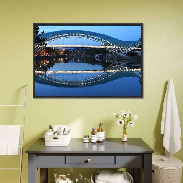 Modern Bridge In Tbilisi Canvas Wall Art-3 Horizontal-Gallery Wrap-25" x 16"-Tiaracle