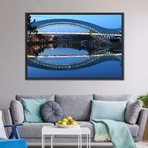 Modern Bridge In Tbilisi Canvas Wall Art-3 Horizontal-Gallery Wrap-25" x 16"-Tiaracle