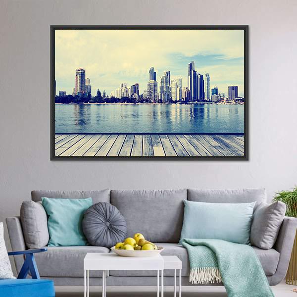 Modern Buildings Of Gold Coast Canvas Wall Art-3 Horizontal-Gallery Wrap-25" x 16"-Tiaracle