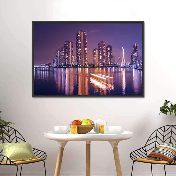 Modern Tokyo Buildings Canvas Wall Art-3 Horizontal-Gallery Wrap-25" x 16"-Tiaracle