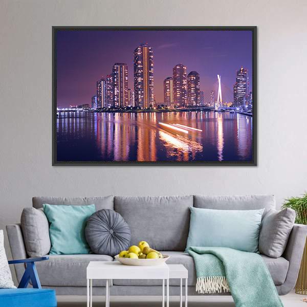 Modern Tokyo Buildings Canvas Wall Art-3 Horizontal-Gallery Wrap-25" x 16"-Tiaracle