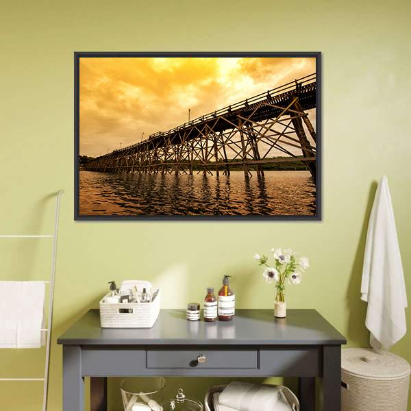 Mon Bridge At Dawn Canvas Wall Art-3 Horizontal-Gallery Wrap-25" x 16"-Tiaracle