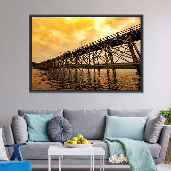 Mon Bridge At Dawn Canvas Wall Art-3 Horizontal-Gallery Wrap-25" x 16"-Tiaracle
