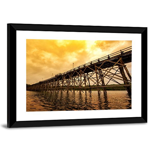 Mon Bridge At Dawn Canvas Wall Art-3 Horizontal-Gallery Wrap-25" x 16"-Tiaracle