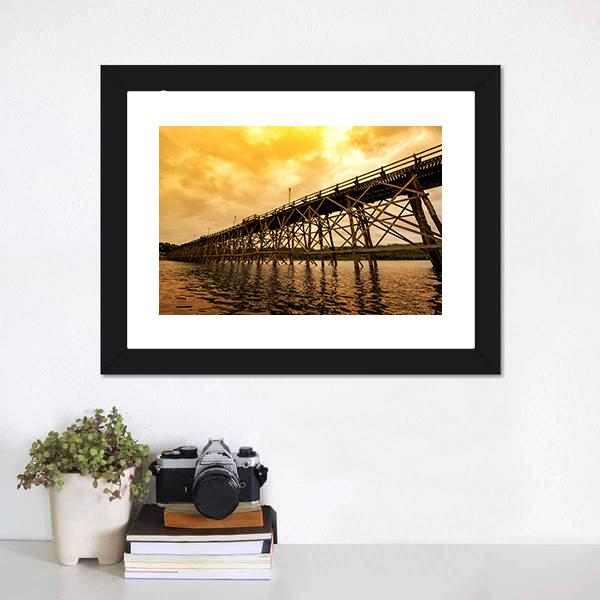 Mon Bridge At Dawn Canvas Wall Art-3 Horizontal-Gallery Wrap-25" x 16"-Tiaracle