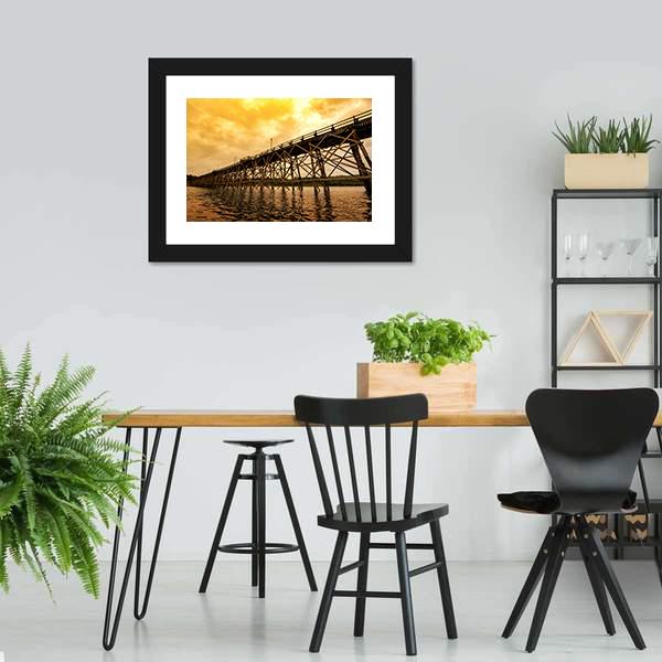 Mon Bridge At Dawn Canvas Wall Art-3 Horizontal-Gallery Wrap-25" x 16"-Tiaracle