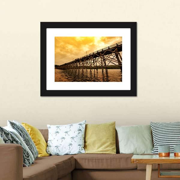 Mon Bridge At Dawn Canvas Wall Art-3 Horizontal-Gallery Wrap-25" x 16"-Tiaracle