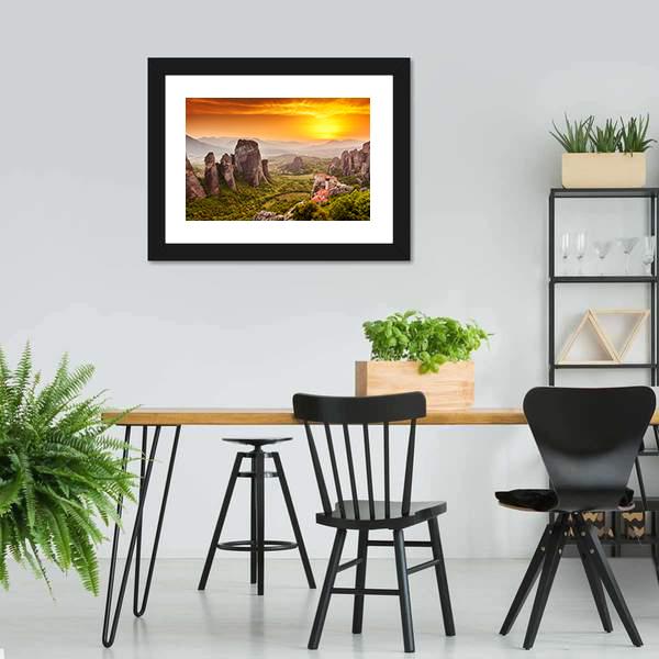 Monastery Of Rousanou Canvas Wall Art-3 Horizontal-Gallery Wrap-25" x 16"-Tiaracle