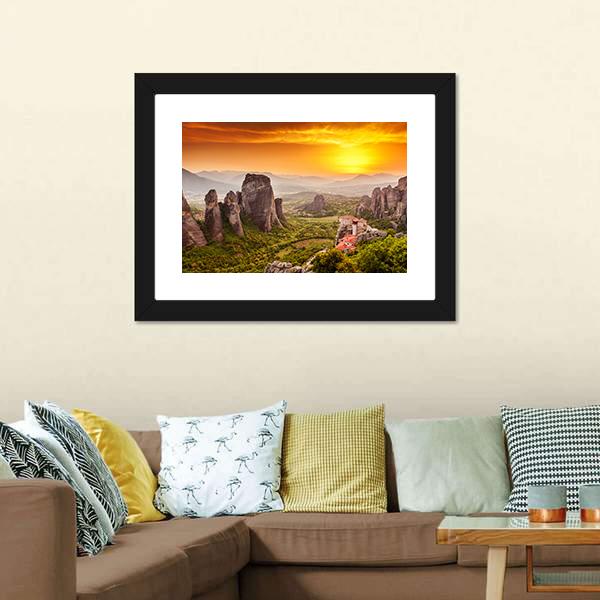 Monastery Of Rousanou Canvas Wall Art-3 Horizontal-Gallery Wrap-25" x 16"-Tiaracle