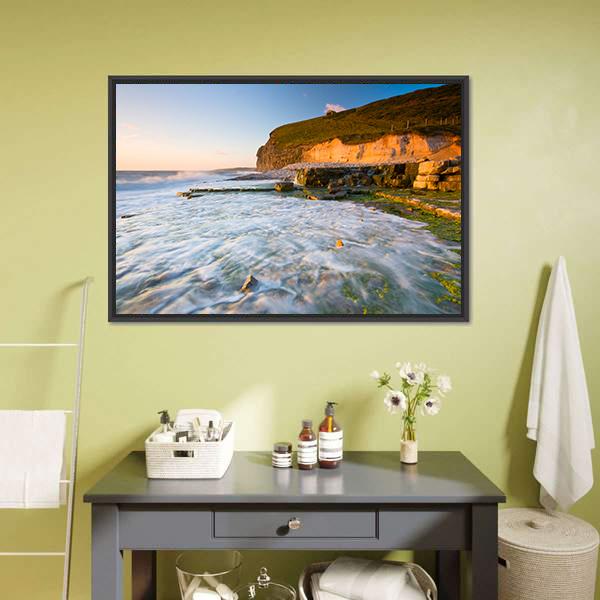 Monknash Beach In Glamorgan Canvas Wall Art-3 Horizontal-Gallery Wrap-25" x 16"-Tiaracle