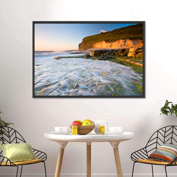 Monknash Beach In Glamorgan Canvas Wall Art-3 Horizontal-Gallery Wrap-25" x 16"-Tiaracle