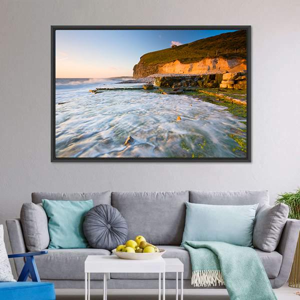 Monknash Beach In Glamorgan Canvas Wall Art-3 Horizontal-Gallery Wrap-25" x 16"-Tiaracle