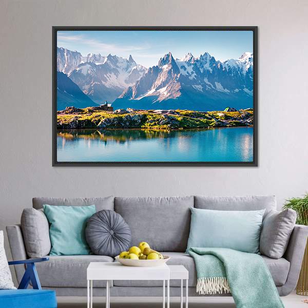 Mont Blanc With Lake Canvas Wall Art-3 Horizontal-Gallery Wrap-25" x 16"-Tiaracle
