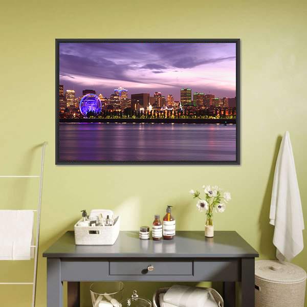 Montreal Skyline At Dusk Canvas Wall Art-3 Horizontal-Gallery Wrap-25" x 16"-Tiaracle