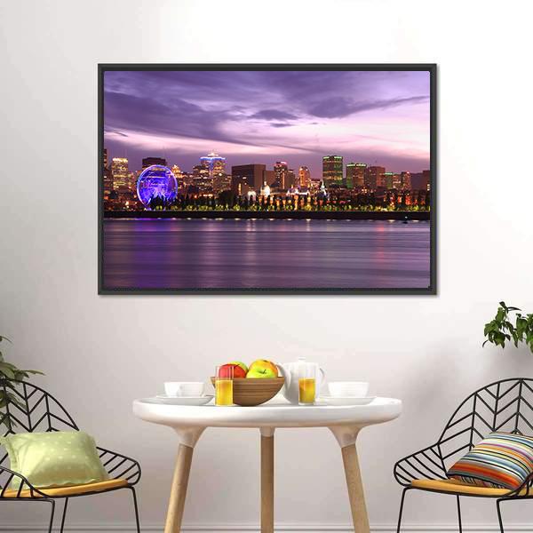 Montreal Skyline At Dusk Canvas Wall Art-3 Horizontal-Gallery Wrap-25" x 16"-Tiaracle