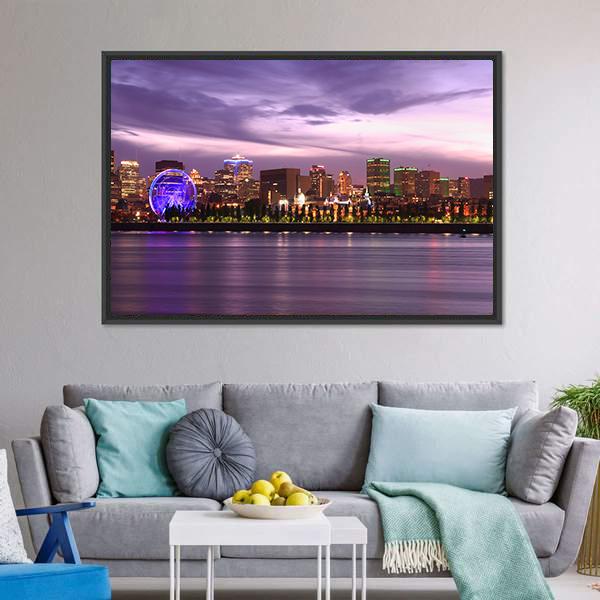 Montreal Skyline At Dusk Canvas Wall Art-3 Horizontal-Gallery Wrap-25" x 16"-Tiaracle
