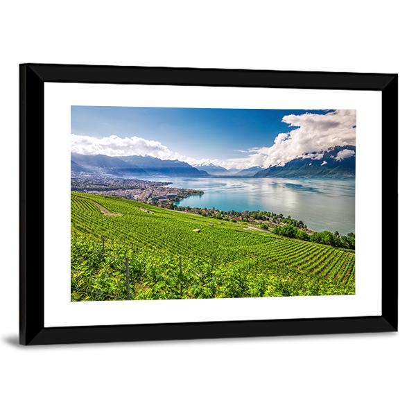 Montreux City With Swiss Alps Canvas Wall Art-3 Horizontal-Gallery Wrap-25" x 16"-Tiaracle