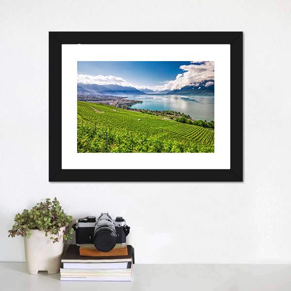 Montreux City With Swiss Alps Canvas Wall Art-3 Horizontal-Gallery Wrap-25" x 16"-Tiaracle