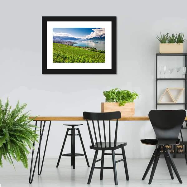 Montreux City With Swiss Alps Canvas Wall Art-3 Horizontal-Gallery Wrap-25" x 16"-Tiaracle
