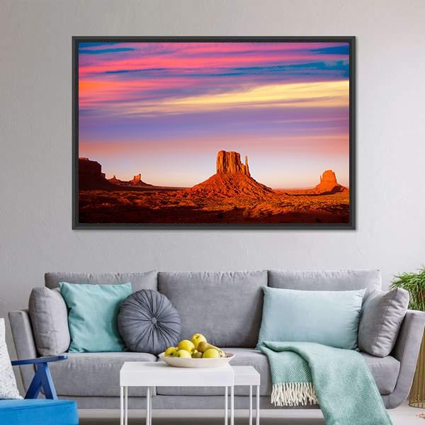Monument Valley At Sunset Canvas Wall Art-3 Horizontal-Gallery Wrap-25" x 16"-Tiaracle