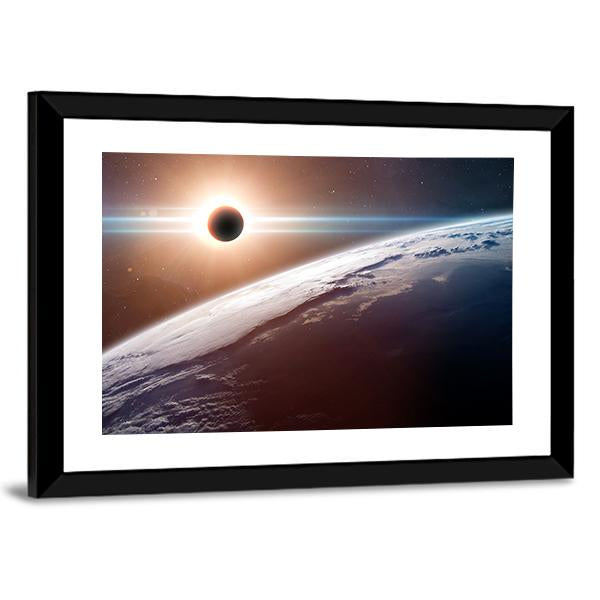 Moon Blocking SunLight On Planet Earth Canvas Wall Art-3 Horizontal-Gallery Wrap-25" x 16"-Tiaracle