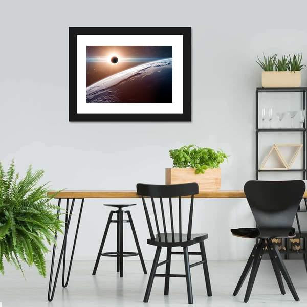 Moon Blocking SunLight On Planet Earth Canvas Wall Art-3 Horizontal-Gallery Wrap-25" x 16"-Tiaracle