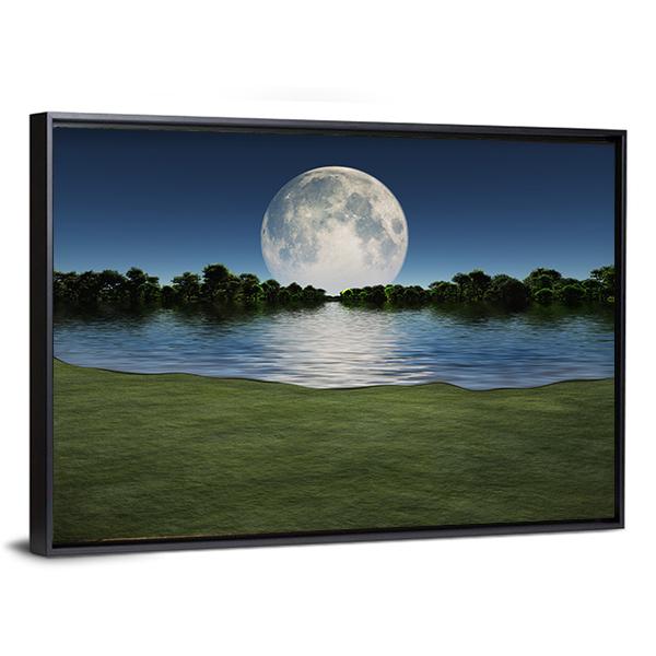 Moon Rise Over Lake Canvas Wall Art-3 Horizontal-Gallery Wrap-25" x 16"-Tiaracle
