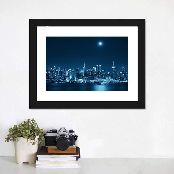 Moon Rise Over Manhattan Canvas Wall Art-3 Horizontal-Gallery Wrap-25" x 16"-Tiaracle